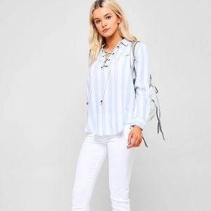 NWT Rails blue and white color block lace up top xs